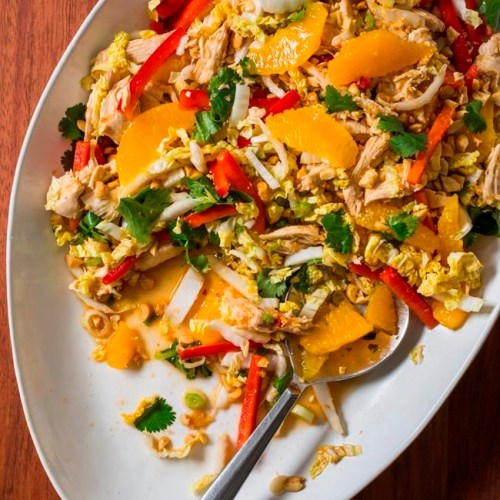 This undated photo provided by America's Test Kitchen in December 2018 shows Chinese Chicken Salad in Brookline, Mass. This recipe appears in the cookbook 