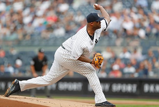 New York Yankees starting pitcher CC Sabathia delivers during the first inning of a baseball game against the Toronto Blue Jays, Monday, June 24, 2019, in New York. (AP Photo/Kathy Willens)