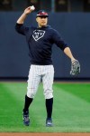 New York Yankees left fielder Giancarlo Stanton warms up during batting practice before Game 4 of baseball's American League Championship Series against the Houston Astros Thursday, Oct. 17, 2019, in New York. (AP Photo/Matt Slocum)