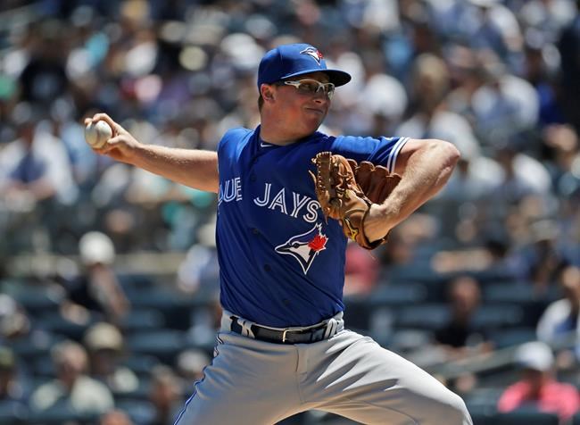 Toronto Blue Jays starting pitcher Trent Thornton throws during the first inning of a baseball game against the New York Yankees at Yankee Stadium, Wednesday, June 26, 2019, in New York. (AP Photo/Seth Wenig)