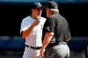 New York Yankees manager Aaron Boone argues with third base umpire Joe West after the first inning of the team's baseball game, Saturday, Sept. 21, 2019, in New York. (AP Photo/Michael Owens)