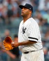 New York Yankees starting pitcher CC Sabathia reacts after allowing a solo home run to Tampa Bay Rays' Yandy Diaz during the fourth inning of a baseball game Tuesday, July 16, 2019, in New York. (AP Photo/Kathy Willens)