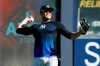 New York Yankees left fielder Giancarlo Stanton throws in the outfield before Game 3 of baseball's American League Championship Series against the Houston Astros, Tuesday, Oct. 15, 2019, in New York. (AP Photo/Matt Slocum)