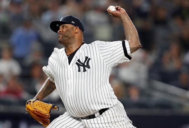 New York Yankees starting pitcher CC Sabathia winds up during the sixth inning of a baseball game against the Toronto Blue Jays, Monday, June 24, 2019, in New York. (AP Photo/Kathy Willens)