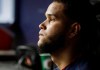 Boston Red Sox's Eduardo Rodriguez watches during the seventh inning of the team's baseball game against the New York Yankees on Friday, Aug. 2, 2019, in New York. (AP Photo/Frank Franklin II)