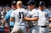 New York Yankees' Brett Gardner (11) argues with third base umpire Todd Tichenor after being ejected during the sixth inning of a baseball game against the Cleveland Indians, Saturday, Aug. 17, 2019, in New York. (AP Photo/Mary Altaffer)