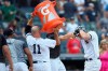 Teammates prepare to douse New York Yankees' DJ LeMahieu, right, after he hit the gam- winning walk off home run in the 11th inning of a baseball game against the Oakland Athletics, Saturday, Aug. 31, 2019, in New York. (AP Photo/Mary Altaffer)