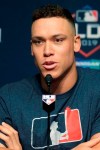 New York Yankees' Aaron Judge talks to reporters during a news conference at Yankee Stadium, Thursday, Oct. 3, 2019, in New York. The Yankees will host the Minnesota Twins in the first game of an American League Division Series on Friday. (AP Photo/Seth Wenig)