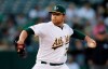 Oakland Athletics pitcher Brett Anderson works against the Houston Astros during the first inning of a baseball game Saturday, June 1, 2019, in Oakland, Calif. (AP Photo/Ben Margot)
