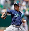 Seattle Mariners pitcher Yusei Kikuchi works against the Oakland Athletics in the first inning of a baseball game Saturday, May 25, 2019, in Oakland, Calif. (AP Photo/Ben Margot)