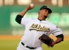Oakland Athletics pitcher Frankie Montas works against the Tampa Bay Rays during the first inning of a baseball game Thursday, June 20, 2019, in Oakland, Calif. (AP Photo/Ben Margot)