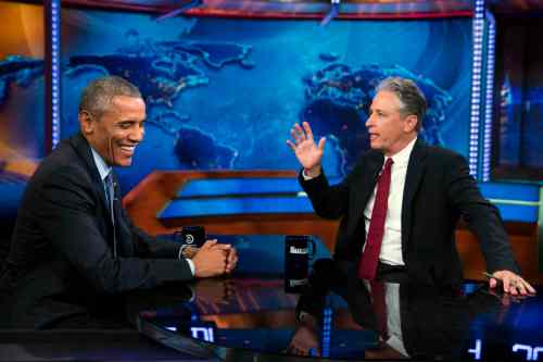 EVAN VUCCI / THE ASSOCIATED PRESS
U.S. President Barack Obama talks with host Jon Stewart on The Daily Show last week.