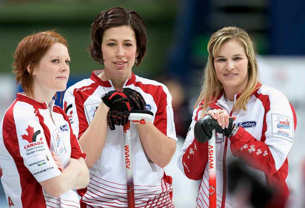 THE CANADIAN PRESS/Frank Gunn
Team Canada lead Dawn Askin (left), second Jill Officer and skip Jennifer Jones (right) smile during the Women's World Curling Championships in Gangneung, Korea in 2009.