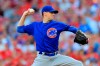 Chicago Cubs' Kyle Hendricks throws in the first inning inning of a baseball game against the Cincinnati Reds, Saturday, Aug. 10, 2019, in Cincinnati. (AP Photo/Aaron Doster)