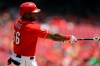 Cincinnati Reds' Yasiel Puig hits a solo home run in the second inning of a baseball game against the Houston Astros, Wednesday, June 19, 2019, in Cincinnati. (AP Photo/Aaron Doster)