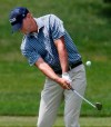 Steve Stricker chips on to the 16th green during the first round of the Bridgestone Senior Players golf tournament, Thursday, July 11, 2019 in Akron, Ohio. (Phil Masturzo/Akron Beacon Journal via AP)