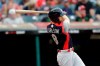 Dylan Carlson, of the St. Louis Cardinals, hits an RBI-single during the fourth inning of the MLB All-Star Futures baseball game, Sunday, July 7, 2019, in Cleveland. The MLB baseball All-Star Game is to be played Tuesday. (AP Photo/Tony Dejak)
