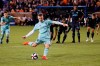 Real Salt Lake midfielder Albert Rusnak takes a penalty kick during the second half of the team's MLS soccer match against FC Cincinnati, Friday, April 19, 2019, in Cincinnati. (AP Photo/John Minchillo)