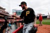 Pittsburgh Pirates starting pitcher Trevor Williams celebrates after striking out Cincinnati Reds' Yasiel Puig and closing the sixth inning of a baseball game, Sunday, March 31, 2019, in Cincinnati. (AP Photo/John Minchillo)