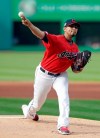 Cleveland Indians starting pitcher Carlos Carrasco delivers in the first inning of a baseball game against the Miami Marlins, Tuesday, April 23, 2019, in Cleveland. (AP Photo/Tony Dejak)