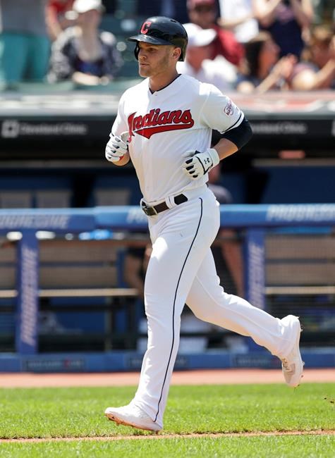 Cleveland Indians' Jake Bauers runs the bases after hitting a solo home run in the fourth inning in a baseball game against the Kansas City Royals, Wednesday, June 26, 2019, in Cleveland. (AP Photo/Tony Dejak)