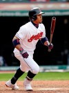 Cleveland Indians' Francisco Lindor watches his ball after hitting an RBI-single off Miami Marlins' Tayron Guerrero in the eighth inning of a baseball game, Wednesday, April 24, 2019, in Cleveland. Jason Kipnis scored on the play. The Indians won 6-2. (AP Photo/Tony Dejak)