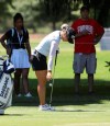 Jeongeun Lee6 drops the ball for a penalty on the No. 7 fairway during the LPGA Marathon Classic golf tournament at Highland Meadows Golf Club in Sylvania, Ohio, Friday, July 12, 2019. (Lori King/The Blade via AP)