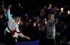 The Who guitarist Pete Townsend, left, and singer Roger Daltrey perform during the Closing Ceremony at the 2012 Summer Olympics, Monday, Aug. 13, 2012, in London. (AP Photo/Matt Slocum)