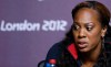 United States runner Sanya Richards-Ross speaks during a news conference at Olympic Park during the 2012 Summer Olympics, Monday, July 30, 2012, in London. Richards-Ross is one of the U.S. athletes who are part of a Twitter campaign demanding changes in Olympic Rule 40 — which, among other things, does not permit athletes 