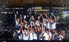 FILE - In this Sept. 22, 2018, file photo, North Carolina Courage players celebrate their NWSL soccer title victory over the Portland Thorns in Portland, Ore. The National Women's Soccer League has a television contract for the second half of its season to replace the partnership with A+E Networks that was cut short a year early by the broadcaster in February. ESPN will televise 14 matches, the network said Thursday, July 4, 2019. (Adam Lapierre/The Oregonian via AP, File)