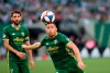 Portland Timbers' Jorge Moreira (2) chases down the ball as Diego Valeri (8) watches during the first half of an MLS soccer match against the Houston Dynamo on Saturday, June 22, 2019, in Portland, Ore. (Noble Guyon/The Oregonian via AP)