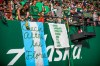 FILE - In this Aug. 23, 2019, file photo, Portland Timbers fans wait for the team's MLS soccer match against the Seattle Sounders in Portland, Ore. MLS is lifting its ban on signs and banners featuring an anti-Nazi symbol for the remainder of the season and the playoffs. A handful of fans in Portland were prohibited from attending matches this season after challenging a ban on the Iron Front, a symbol with three arrows pointed downward and to the left that was first used by an anti-Nazi paramilitary group in the 1930s. The league had said the emblem violated a ban on political displays included in the MLS fan code of conduct adopted this season. (Serena Morones/The Oregonian via AP, File)