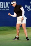 Hannah Green, of Australia, reacts as she sinks a putt on the 18th hole to win the LPGA Cambia Portland Classic golf tournament in Portland, Ore., Sunday, Sept. 1, 2019. (AP Photo/Steve Dykes)
