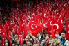 Fans of Turkey national soccer team wave flags during the Euro 2020 Group H qualifying soccer match between Turkey and Iceland in Istanbul, Thursday, Nov. 14, 2019. (AP Photo)