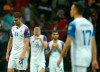 Iceland's team players are seen after the end of the Euro 2020 Group H qualifying soccer match between Turkey and Iceland in Istanbul, Thursday, Nov. 14, 2019. (AP Photo)