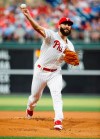 Philadelphia Phillies starting pitcher Jake Arrieta delivers during the first inning of a baseball game against the Atlanta Braves, Friday, July 26, 2019, in Philadelphia. (AP Photo/Chris Szagola)