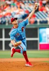 Philadelphia Phillies starting pitcher Drew Smyly throws during the first inning of a baseball game against the Chicago Cubs, Thursday, Aug. 15, 2019, in Philadelphia. (AP Photo/Chris Szagola)