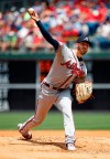Atlanta Braves starting pitcher Kevin Gausman throws a pitch during the first inning of a baseball game against the Philadelphia Phillies, Sunday, July 28, 2019, in Philadelphia. (AP Photo/Chris Szagola)