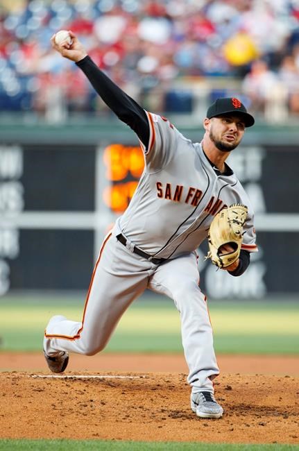 San Francisco Giants starting pitcher Tyler Beede throws during the first inning of a baseball game against the Philadelphia Phillies, Tuesday, July 30, 2019, in Philadelphia. (AP Photo/Chris Szagola)