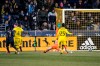 Philadelphia Union's David Accam, left, scores a goal against Columbus Crew's Joseph Bendik, back right, during the first half of an MLS soccer match, Saturday, March 23, 2019, in Chester, Pa. (AP Photo/Chris Szagola)