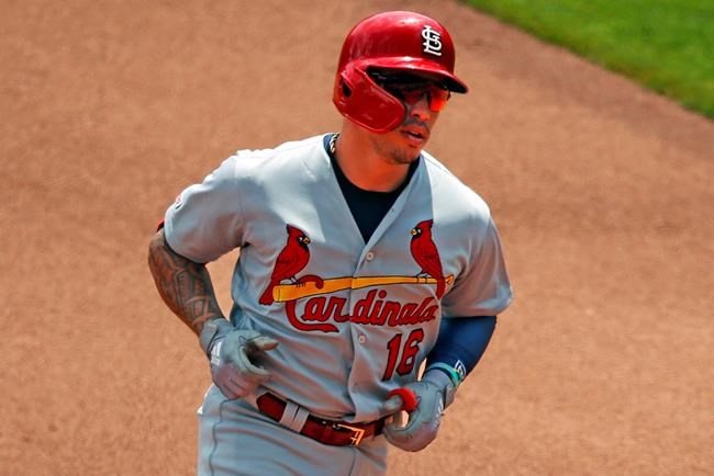St. Louis Cardinals' Kolten Wong (16) rounds second after hitting a solo home run off Pittsburgh Pirates starting pitcher Joe Musgrove during the fourth inning of a baseball game in Pittsburgh, Thursday, July 25, 2019. (AP Photo/Gene J. Puskar)