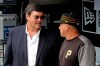 Pittsburgh Pirates Chairman Robert Nutting, left, talks with Pittsburgh Pirates interim manager Tom Prince in the dugout after the firing of manager Clint Hurdle before the final baseball game of the season against the Cincinnati Reds in Pittsburgh, Sunday, Sept. 29, 2019. The Reds won 3-1. (AP Photo/Gene J. Puskar)