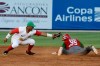 Alonzo Harris of Mexico's Los Charros de Jaliscos, slides safely to second base ahead of a tag by Jorge Aloma of Cuba's Los Leneros de las Tunas, in an extra inning of their Caribbean Series baseball tournament match at Rod Carew stadium in Panama City, Thursday, Feb. 7, 2019. (AP Photo/Arnulfo Franco)