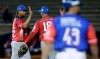 Closing pitcher Manny Corpas of Panama's Los Toros de Herrera celebrates his team's victory over Puerto Rico's Cangrejeros de Santurce after a Caribbean Series baseball game at Rod Carew stadium in Panama City, Wednesday, Feb. 6, 2019. (AP Photo/Arnulfo Franco)