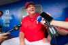 Philadelphia Phillies hitting coach Charlie Manuel discusses his new role in the dugout before a baseball game against the Chicago Cubs, Wednesday, Aug. 14, 2019 at Citizens Bank Park in Philadelphia. (Charles Fox/The Philadelphia Inquirer via AP)