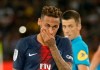 FILE - In this Aug.12 2018 file photo, PSG's Neymar reacts during a League One soccer match between Paris Saint-Germain and Caen at Parc des Princes stadium in Paris. Paris Saint-Germain striker Neymar has been given a three-game ban for lashing out at a fan following a loss in the French Cup final last month. (AP Photo/Michel Euler, file)