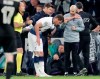 Tottenham's Jan Vertonghen walks off the pitch with a head injury during the Champions League semifinal first leg soccer match between Tottenham Hotspur and Ajax at the Tottenham Hotspur stadium in London, Tuesday, April 30, 2019. (AP Photo/Frank Augstein)