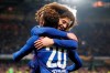 Chelsea's Callum Hudson-Odoi, with number 20, is hugged after scoring his side's third goal during the round of 32, second leg, Europa League soccer match between Chelsea and Malmo FF at Stamford Bridge stadium in London, Thursday Feb. 21, 2019. (AP Photo/Frank Augstein)