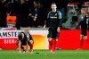 Sevilla players react to losing their Europa League Round of 16 second leg soccer match between Slavia Praha and Sevilla at the Sinobo stadium in Prague, Czech Republic, Thursday, March 14, 2019. (AP Photo/Petr David Josek)