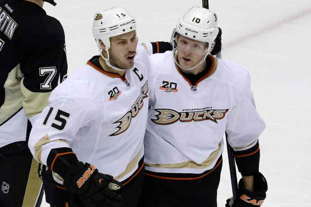 Gene J. Puskar / Canadian Press files
Anaheim Ducks' Corey Perry, left, and Ryan Getzlaf. Anaheim was 30-8-2 when one or both of the duo scored a goal this season and a more pedestrian 21-16-5 when they were blanked.